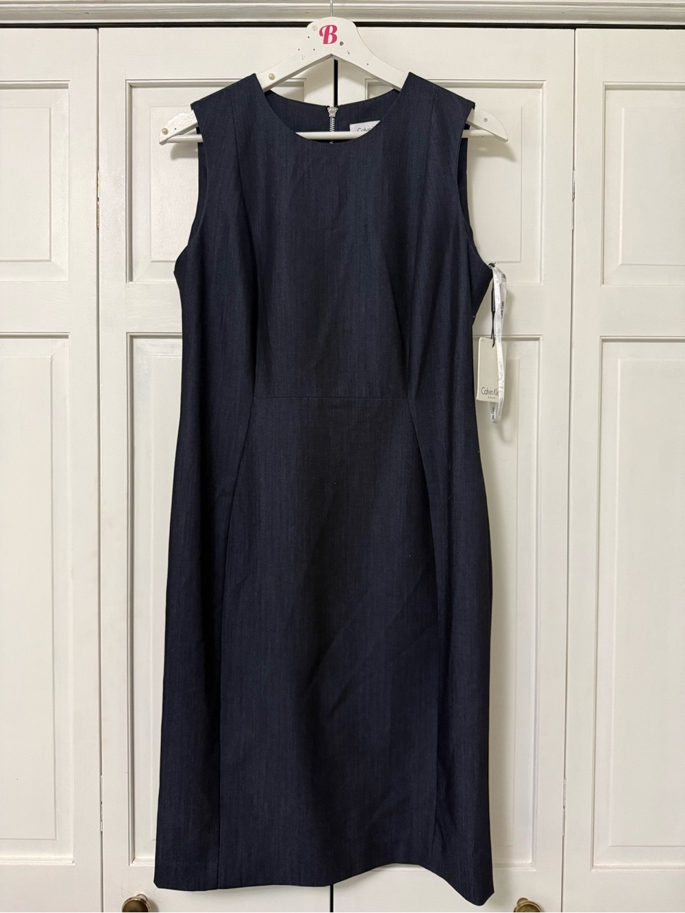 NWT Calvin Klein Sleeveless Navy Midi Sheath Dress Size 10 Career-wear Business